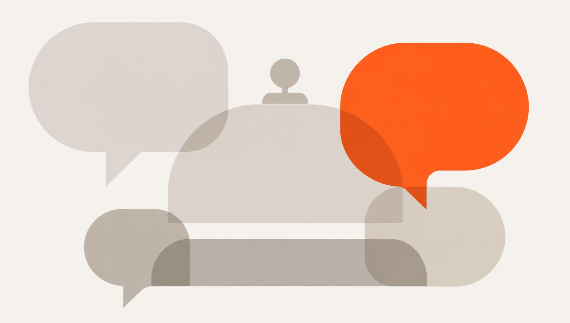 Intelity AI Agent — overlapping speech bubbles around a hotel-bell silhouette